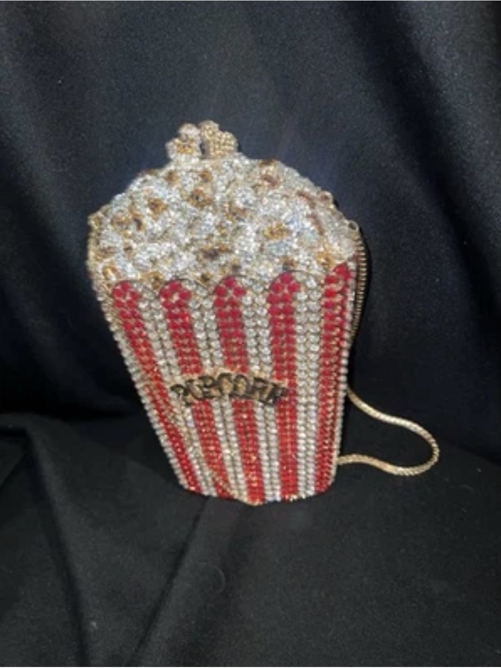 Rhinestone Popcorn Clutch mini Bag - Red & White Striped - Picture 4 of 9